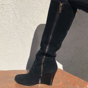 4” Black Suede Wedge Boots